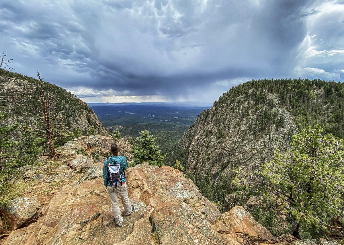 Rasa Lila O'Donnell hiking the Hermit Peak Trail