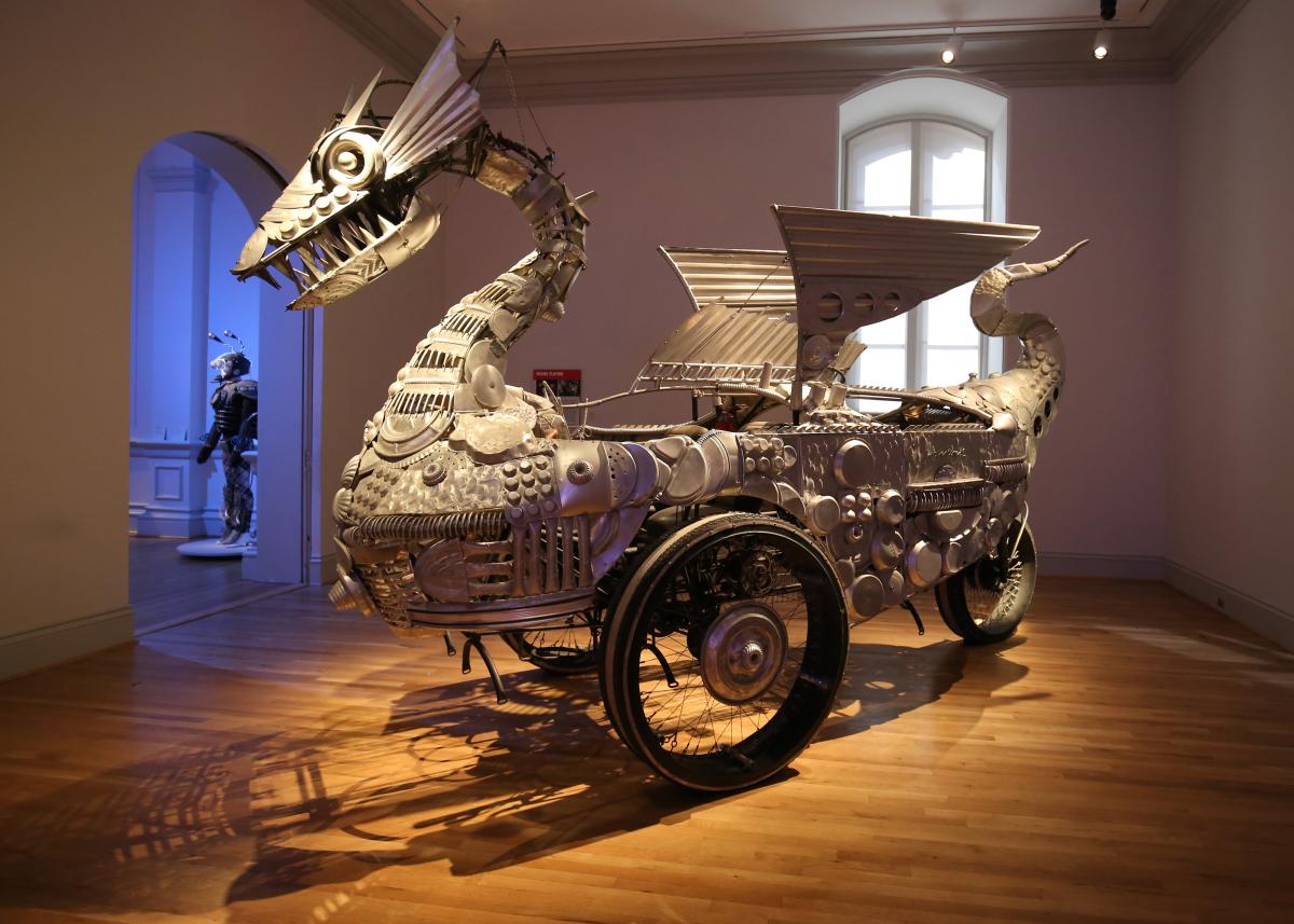 A Burning Man art car shaped like a dragon