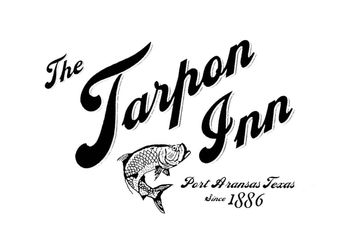 Black logo on a white background reading "The Tarpon Inn Port Aransas Texas since 1886."