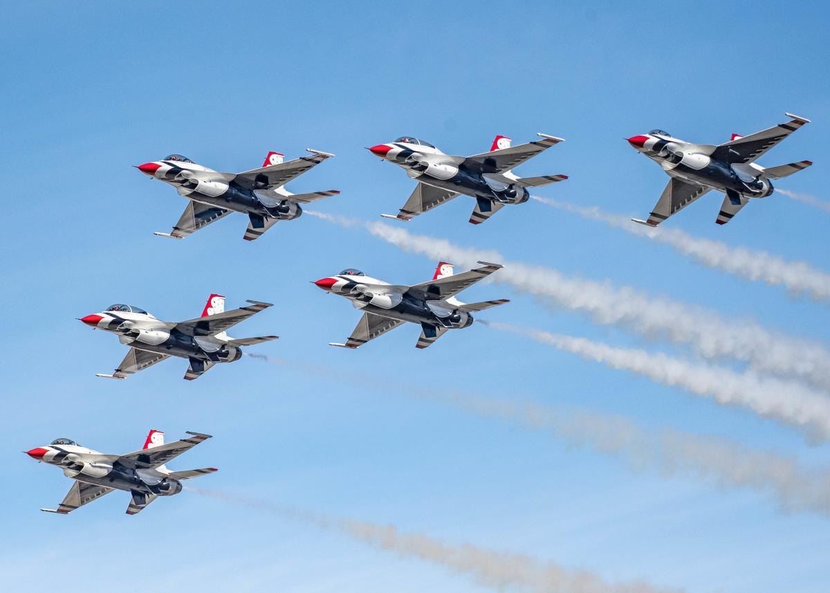 The Thunderbirds fly in formation during an air show