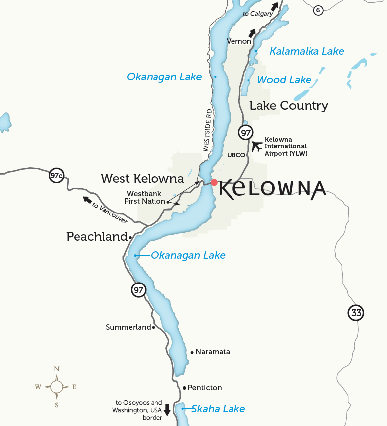 Map of Kelowna and nearby communities in British Columbia