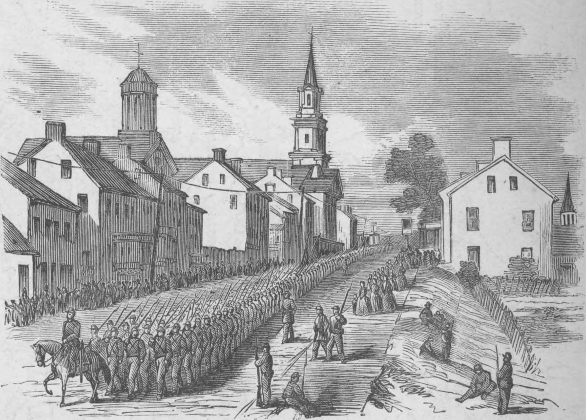 Drawing of Civil War Soldiers in Middletown circa 1862