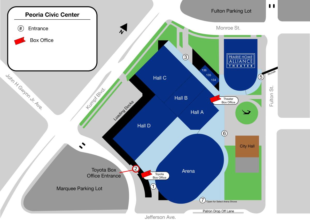 PCC Complex Map with Entrances and Box Offices