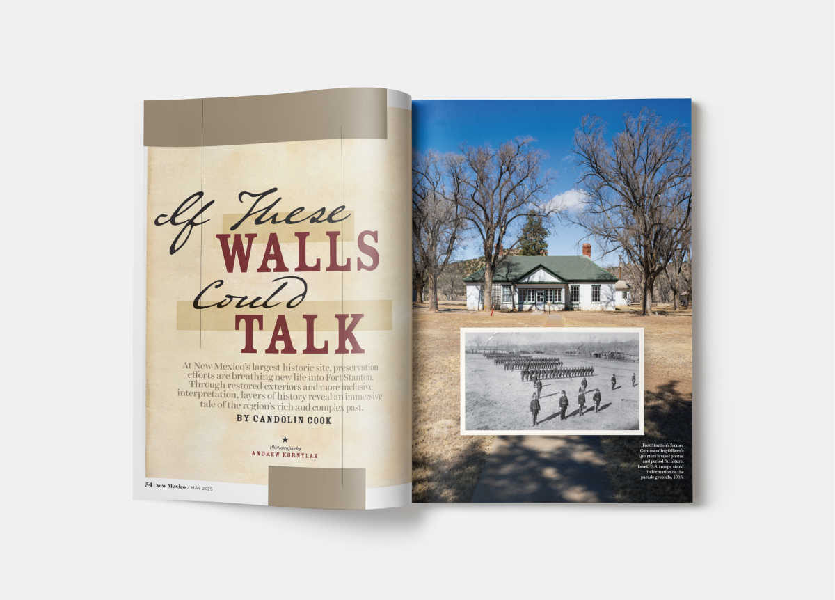 Magazine spread titled “If These Walls Could Talk,” showing a historic building beside an old parade photograph.