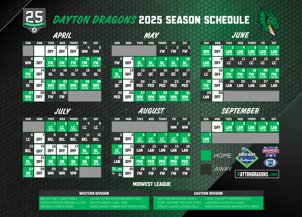 Dayton Dragons 2025 Season Schedule