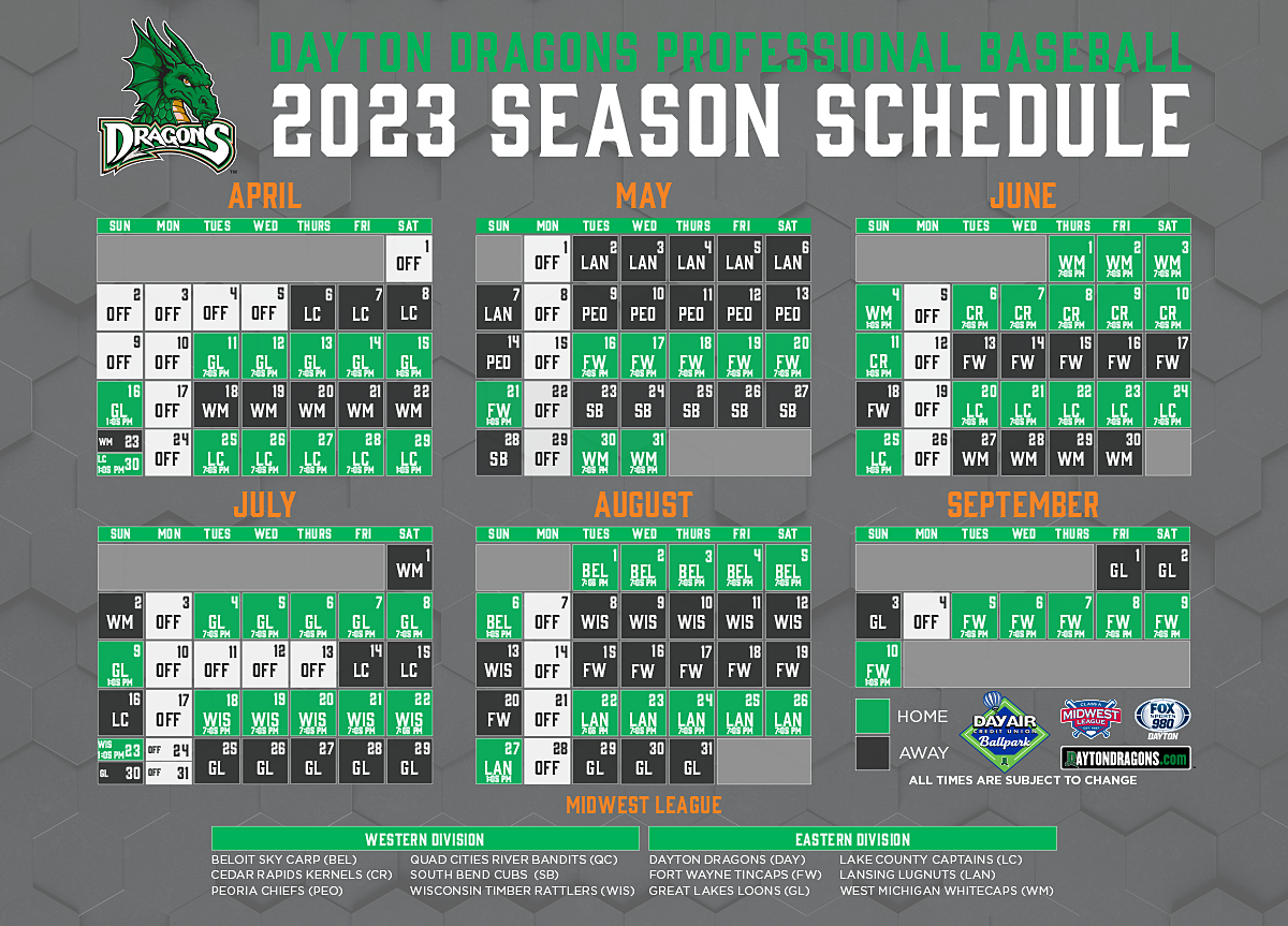 Dayton Dragons 2023 Season Schedule