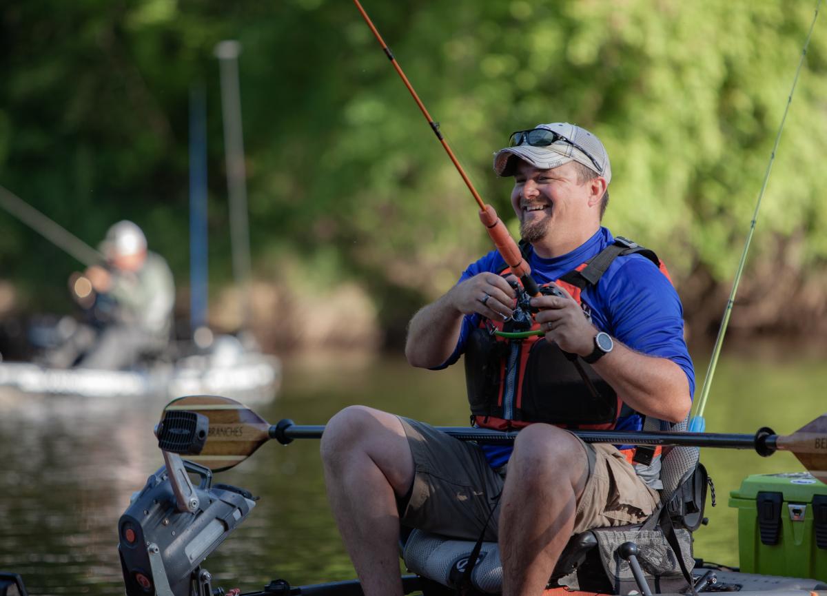 Kayak Bass Fishing in the river