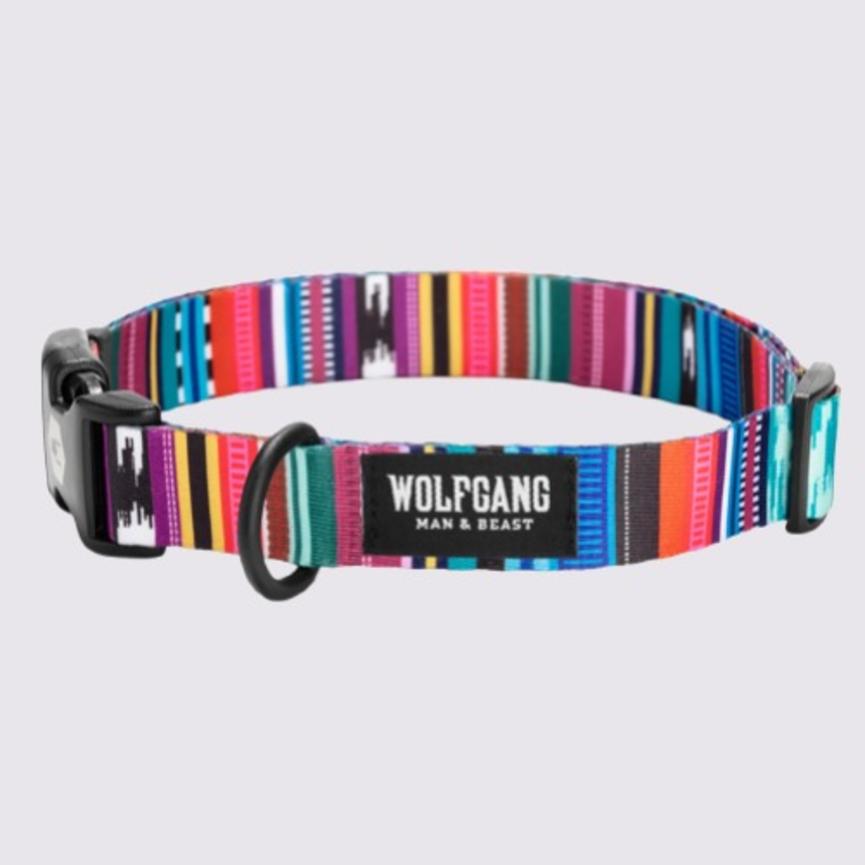 Colorful striped Wolfgang pet collar from Whisker & Fang