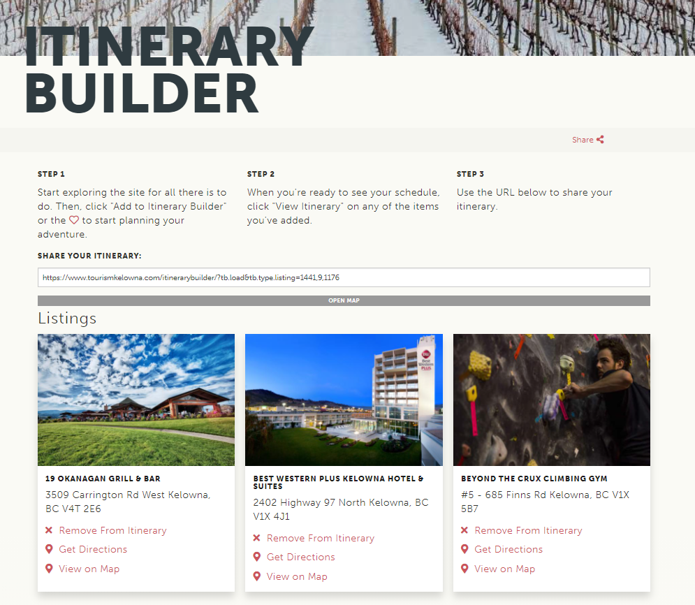 Itinerary Builder Page Example