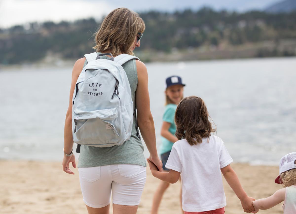 Love for Kelowna - Mom with Kids and Backpack