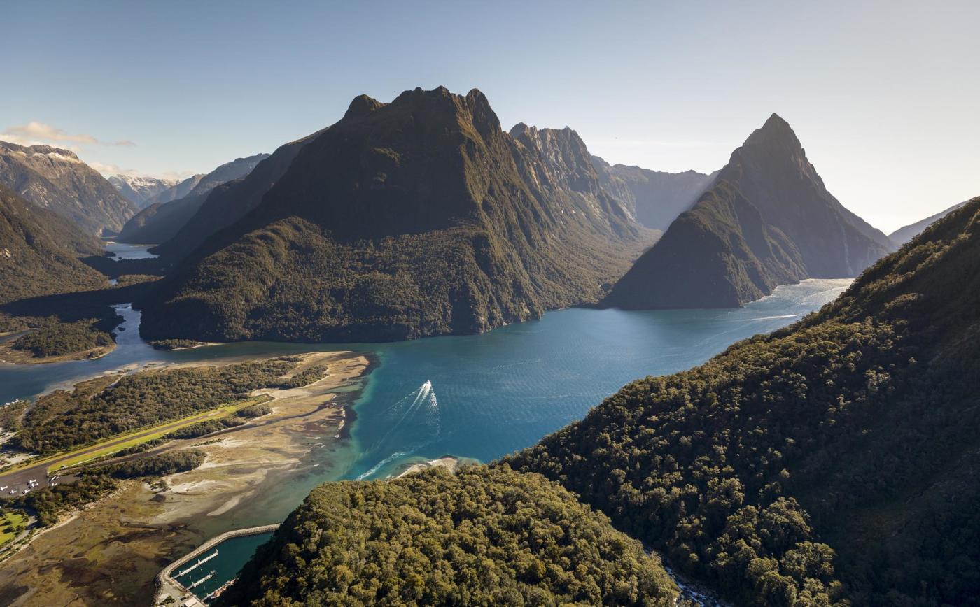 Milford Sound in summer from above