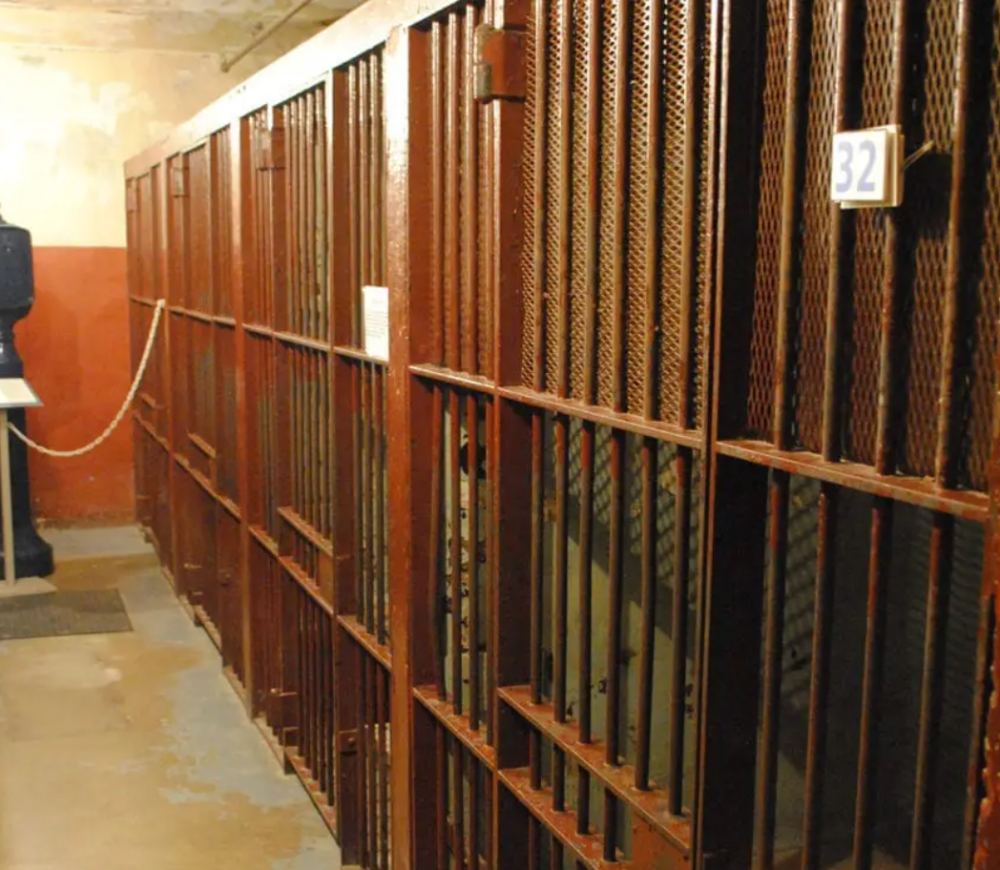 The red jail cells of the old jail at the History Center