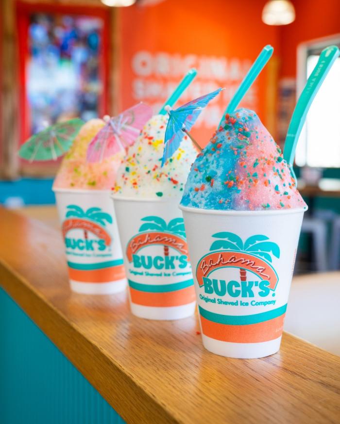 Three sno cones at Bahama Bucks