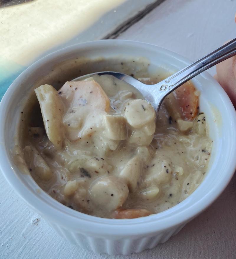 A bowl of New England "clam" chowder from Bedrock Kitchen.