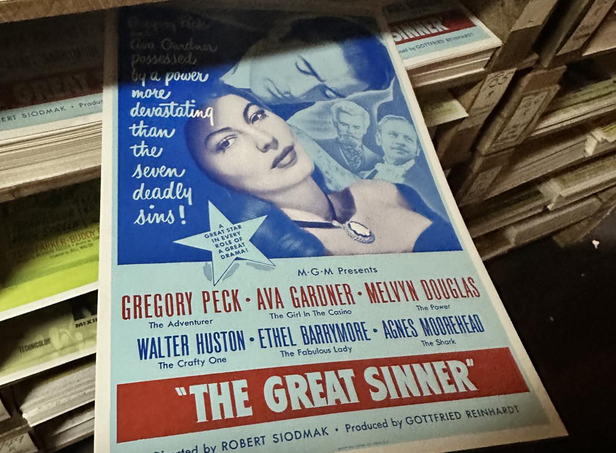 Benton Card Company movie poster for The Great Sinner featuring Ava Gardner