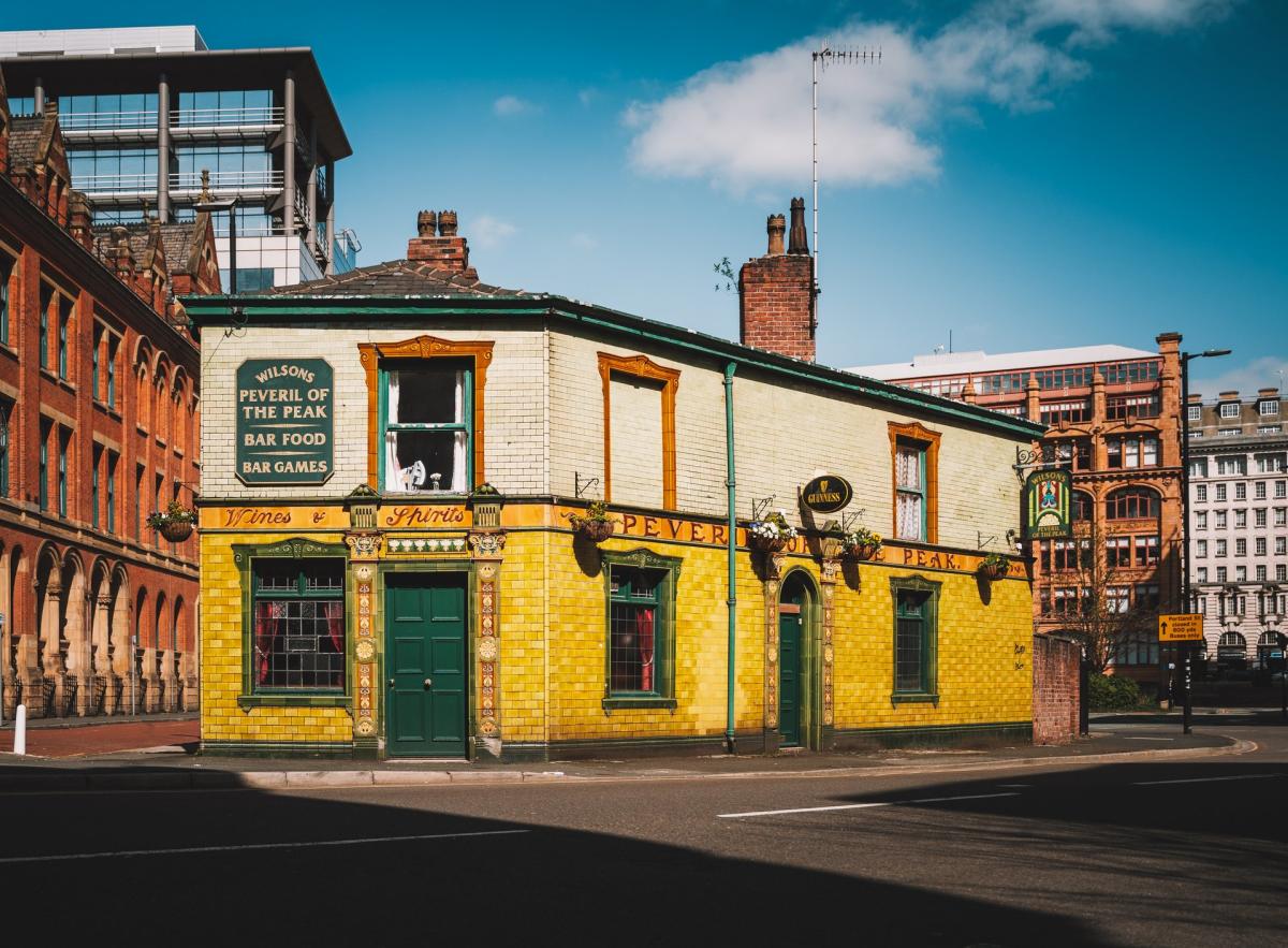 Iconic yellow tiled pub in Manchester