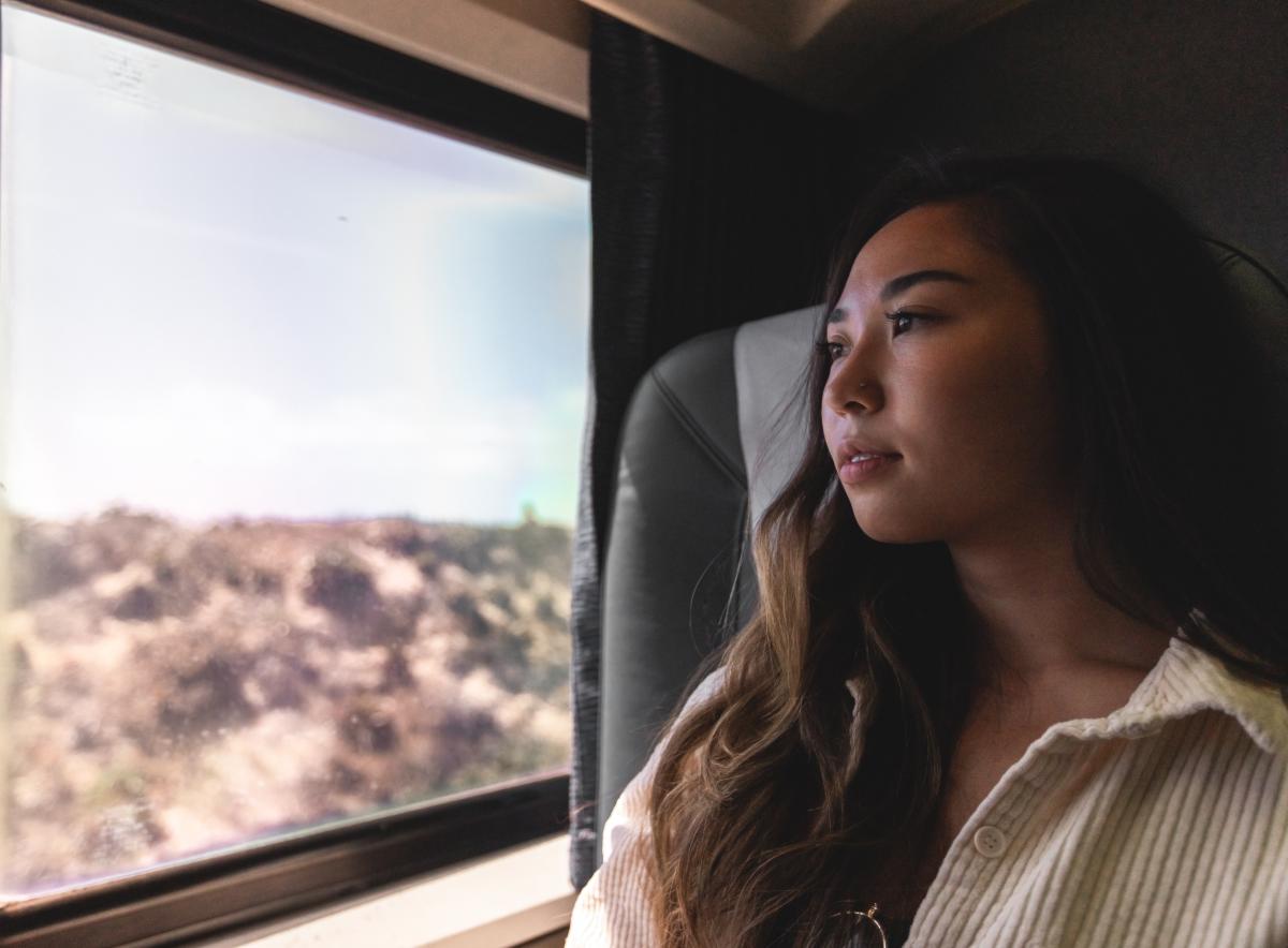 Amtrak Passenger Riding to Anaheim, CA