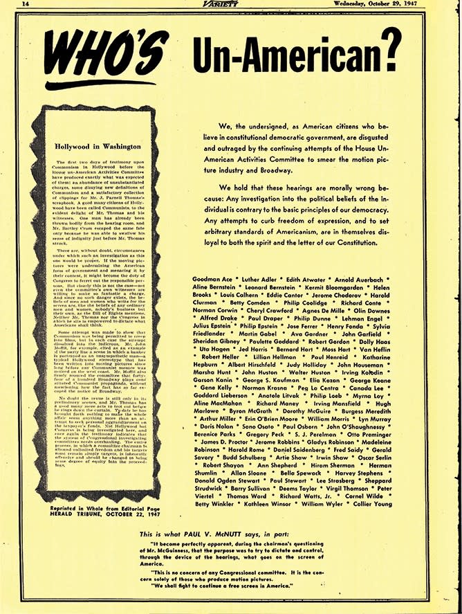 Hollywood Blacklist - Variety Ad