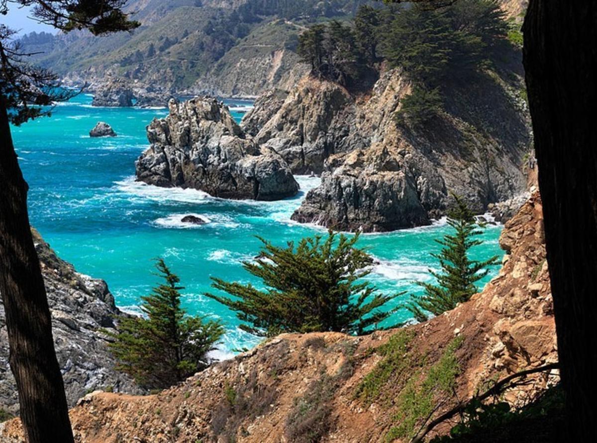This is an image of the coastline taken from a trail at Julia Pfeiffer Burns State Park.