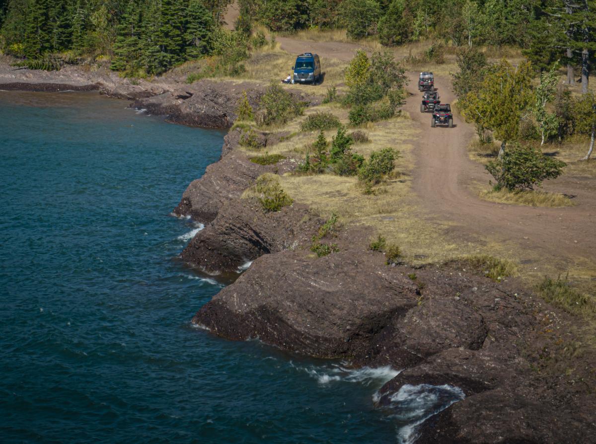 Off Road vehicles entering High Rock on Lake Superior.