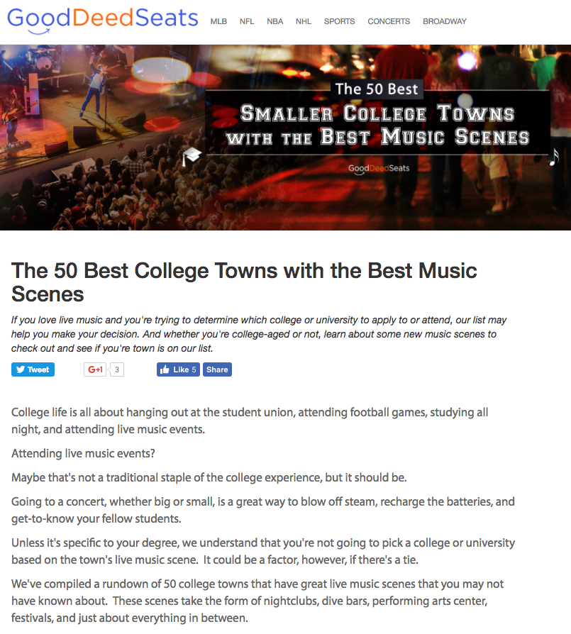 50 Best Smaller College Towns with the Best Music Scenes