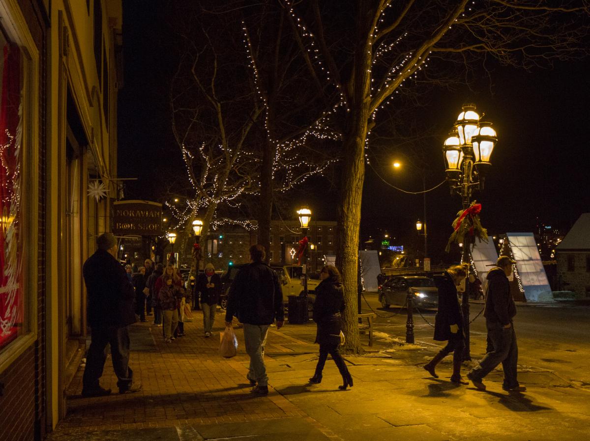 People walking along the Main Street in Bethlehem during Christmas