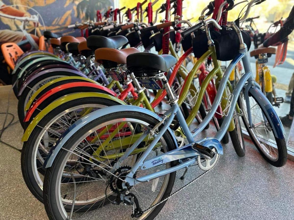 A row of bicycles waiting to be rented in Palm Springs.