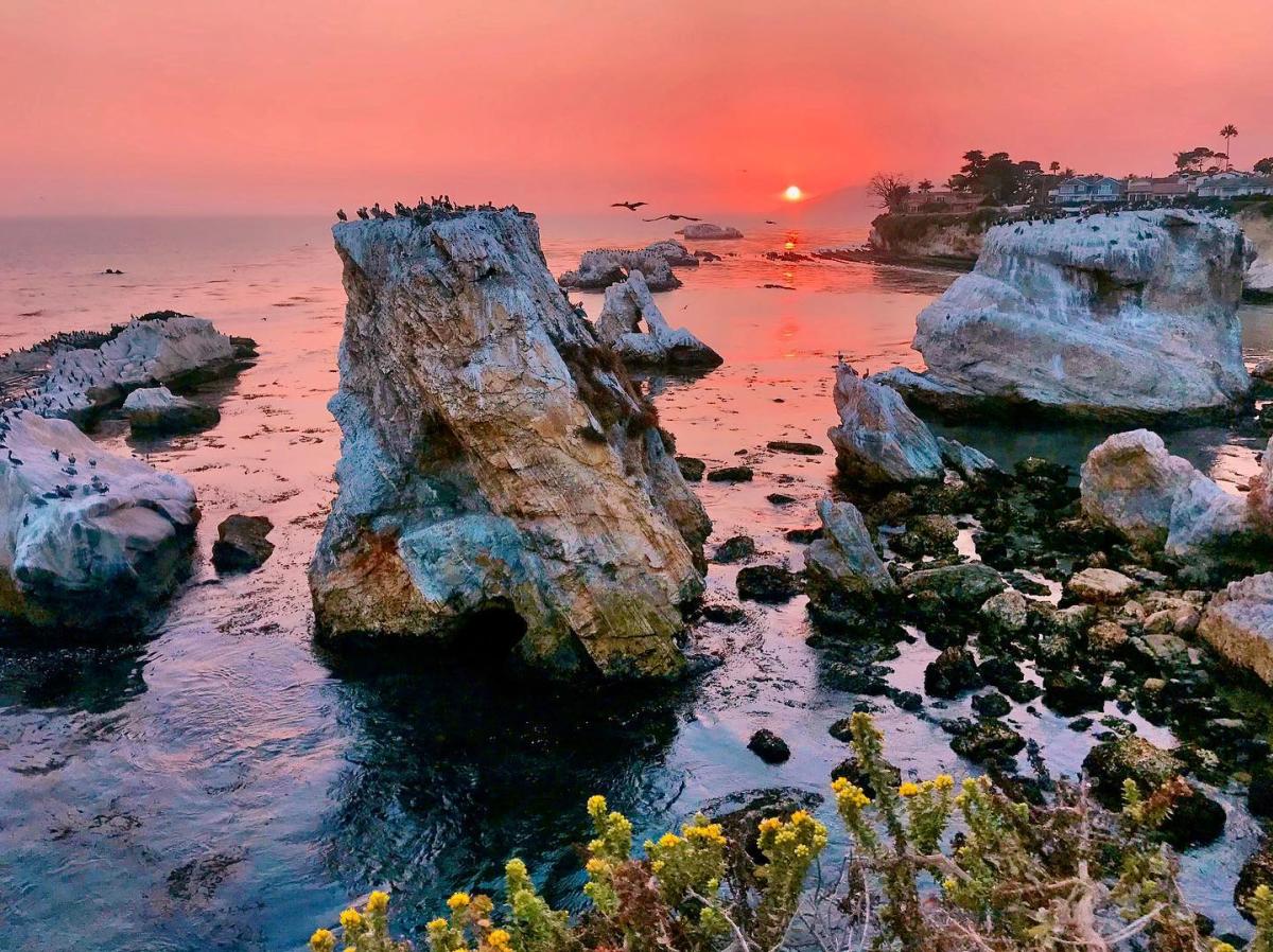 sunset at Dinosaur Caves Park in Shell Beach