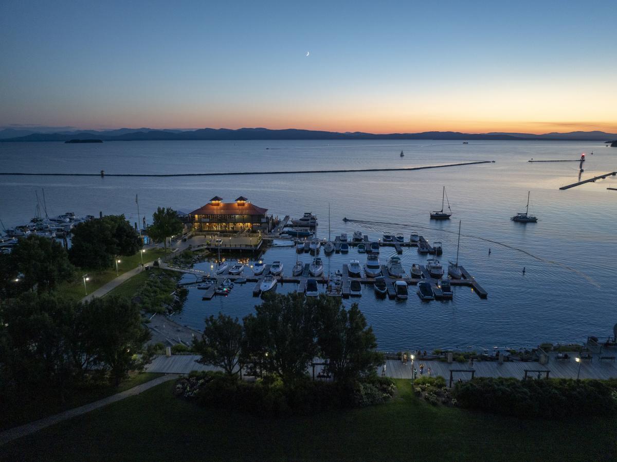 Burlington Waterfront and Boat House at Night