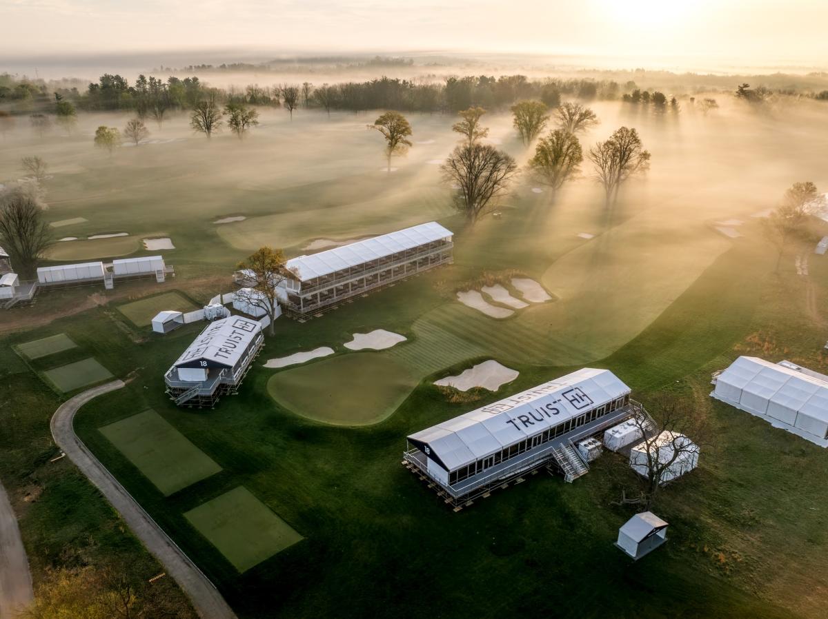 Aerial view of the hospitality suites at Philly Cricket Club for the 2025 Truist Championship