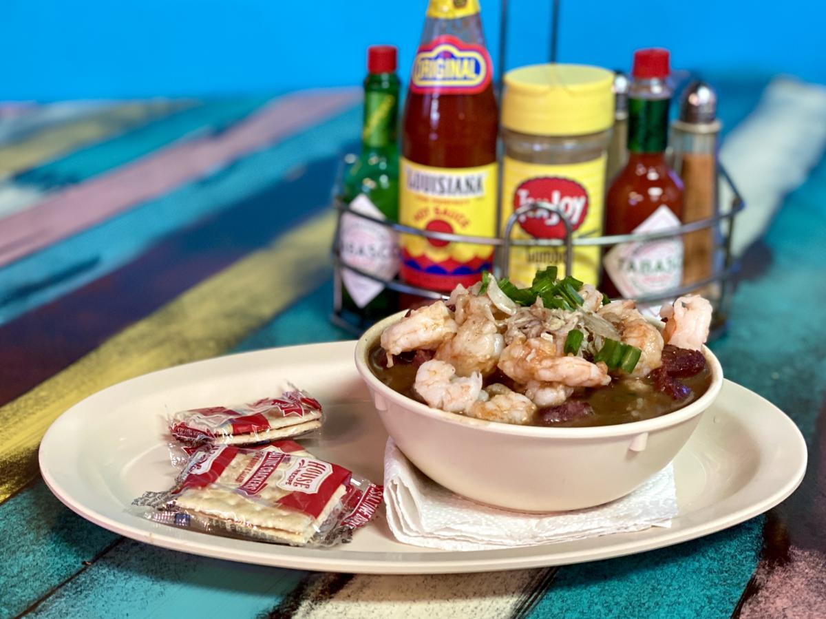 Gumbo topped with shrimp from Bayou Cafe