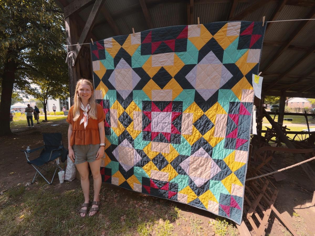 Artist Chloe Barber and Her Quilt