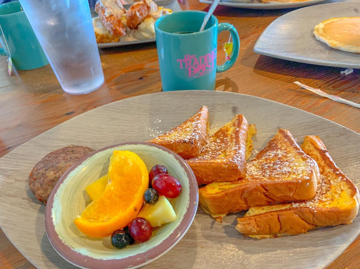 A plate of french toast from the Trading Post makes for a delicious vacation breakfast.