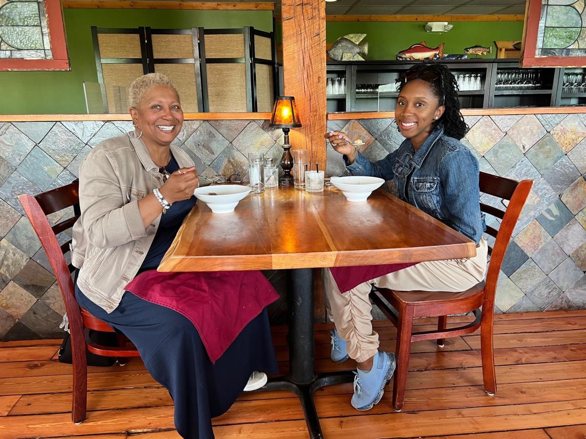 Laurita and Lauren Portee enjoy their meal at Out of the Fire Cafe