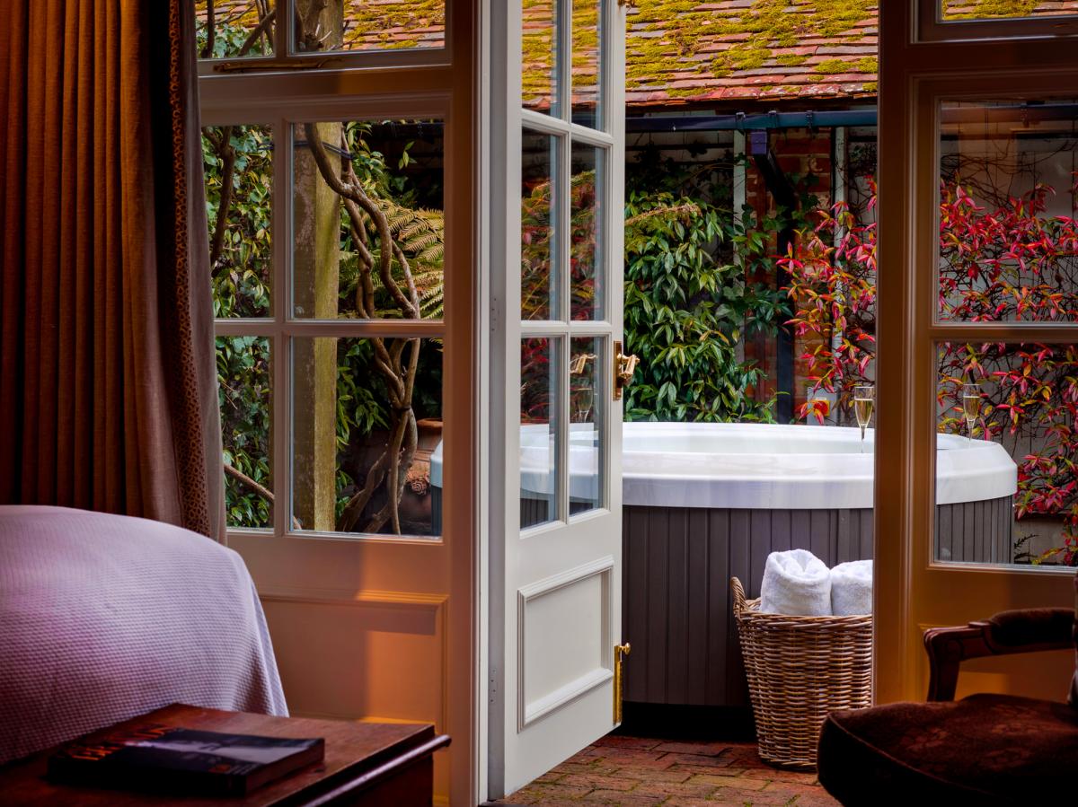 Autumn stay at Chewton Glen Hotel in a room with a hot tub
