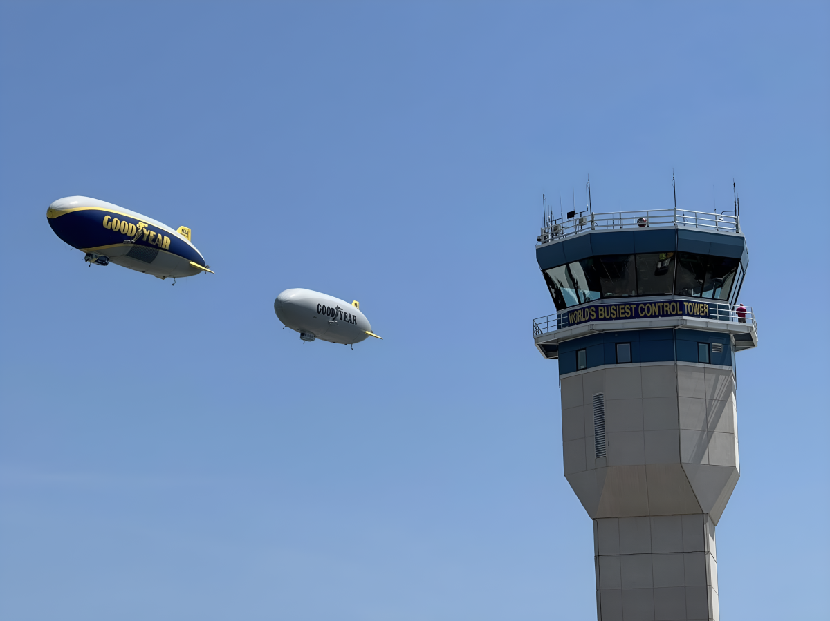 Goodyear blimps and tower at EAA AirVenture Oshkosh 2025