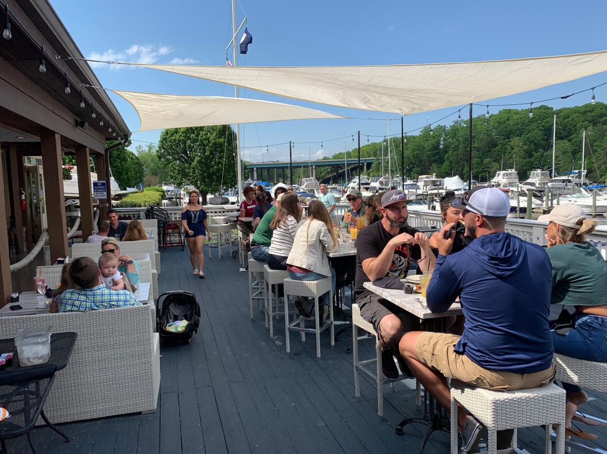 Outdoor waterfront dining at the Harbour Grille