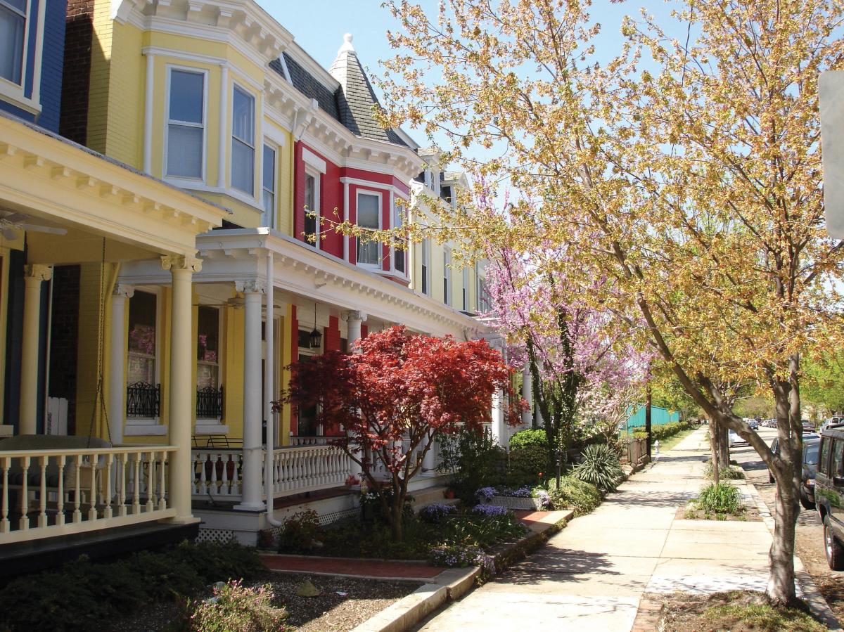 Fan District colorful row houses in spring