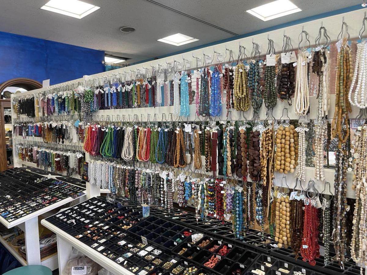 Blue Bead & Rock Shop bead strands.