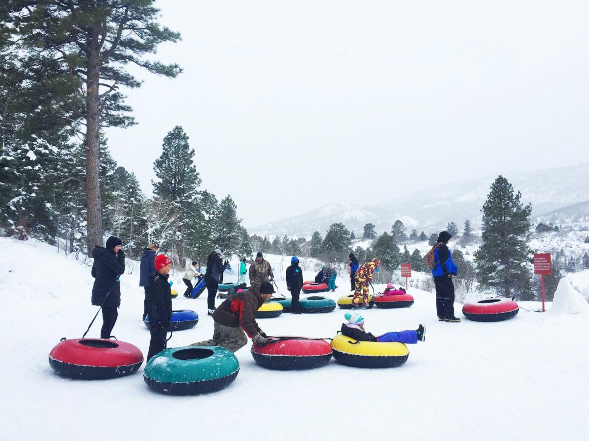 Snow tubing on a snow tubing hill