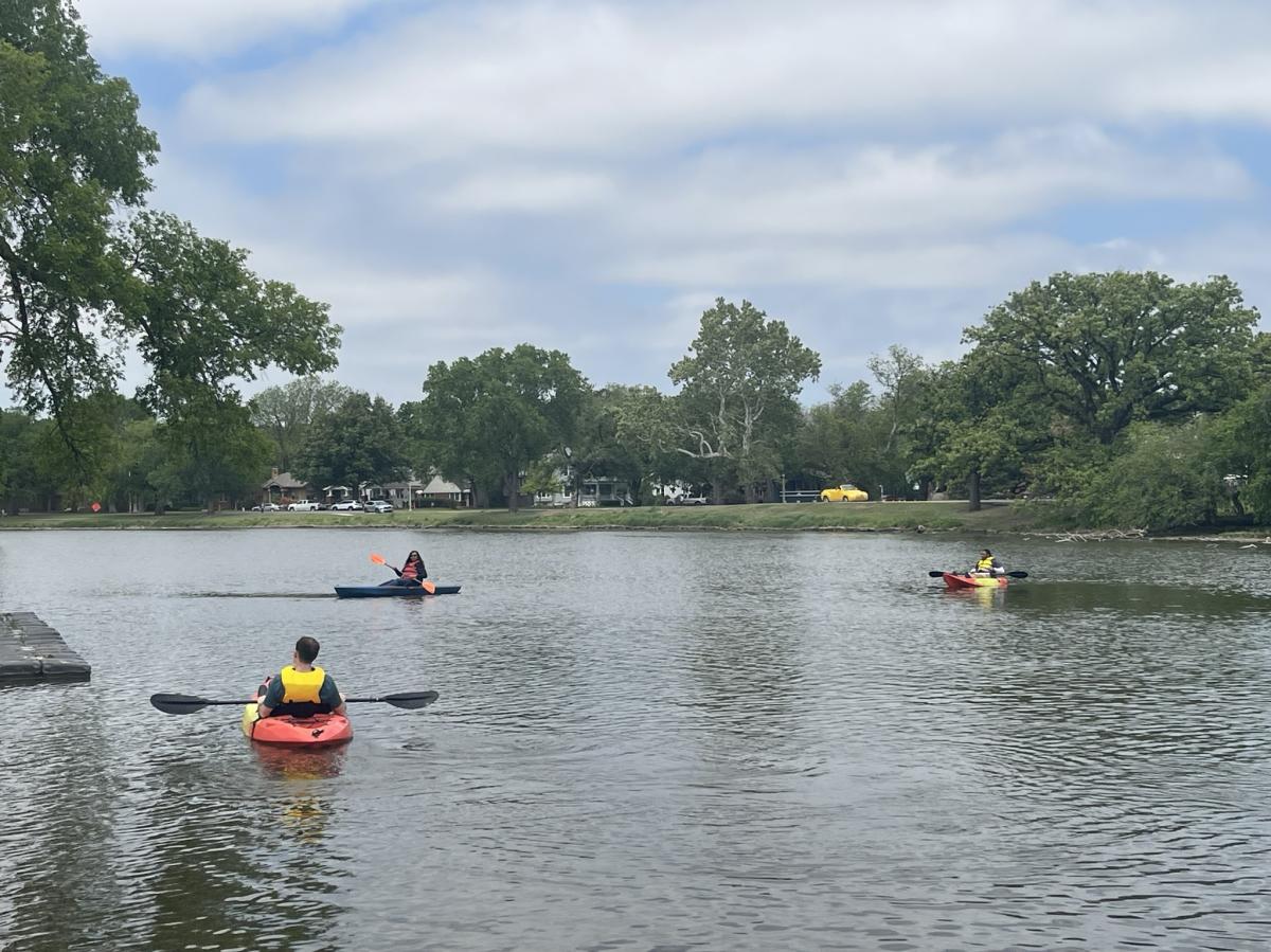 People explore the river on kayaks in Wichita
