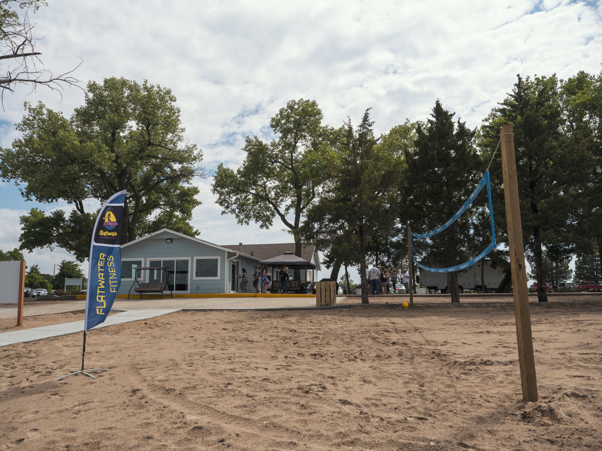 Empty sand volleyball pits at BrightWater Bay In Wichita, KS