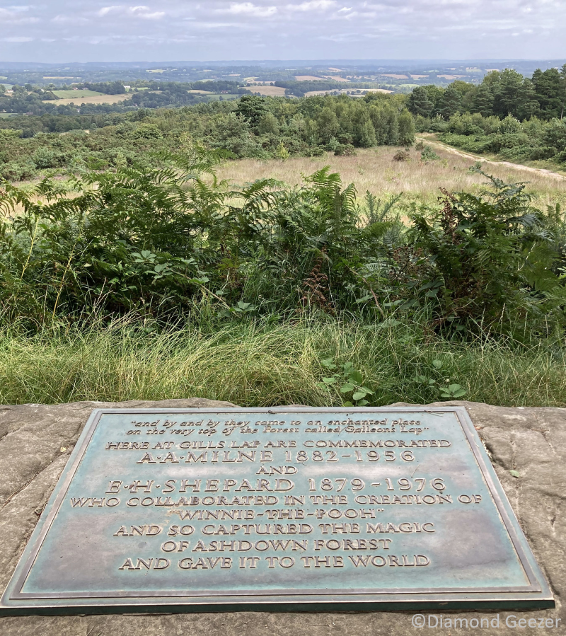 A view over a plaque commemorating winnie the pooh in the high weald