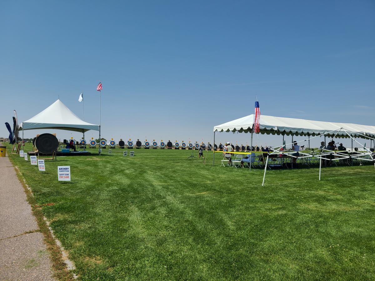 A look at Balloon Fiesta Park for the USA Archery JOAD Nationals and US Open. A row of targets are set up in the distance.