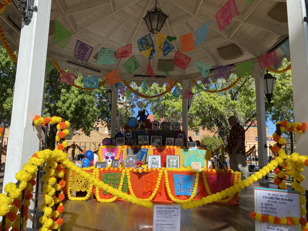 An ofrenda sits at the Old Town Gazebo during Dia de los Muertos.