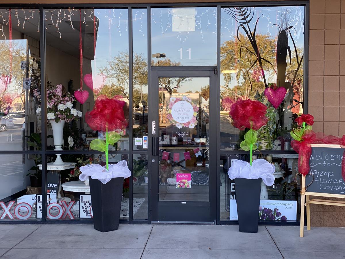 storefront view of local florist shop, Arizona Flower Company in Chandler, AZ