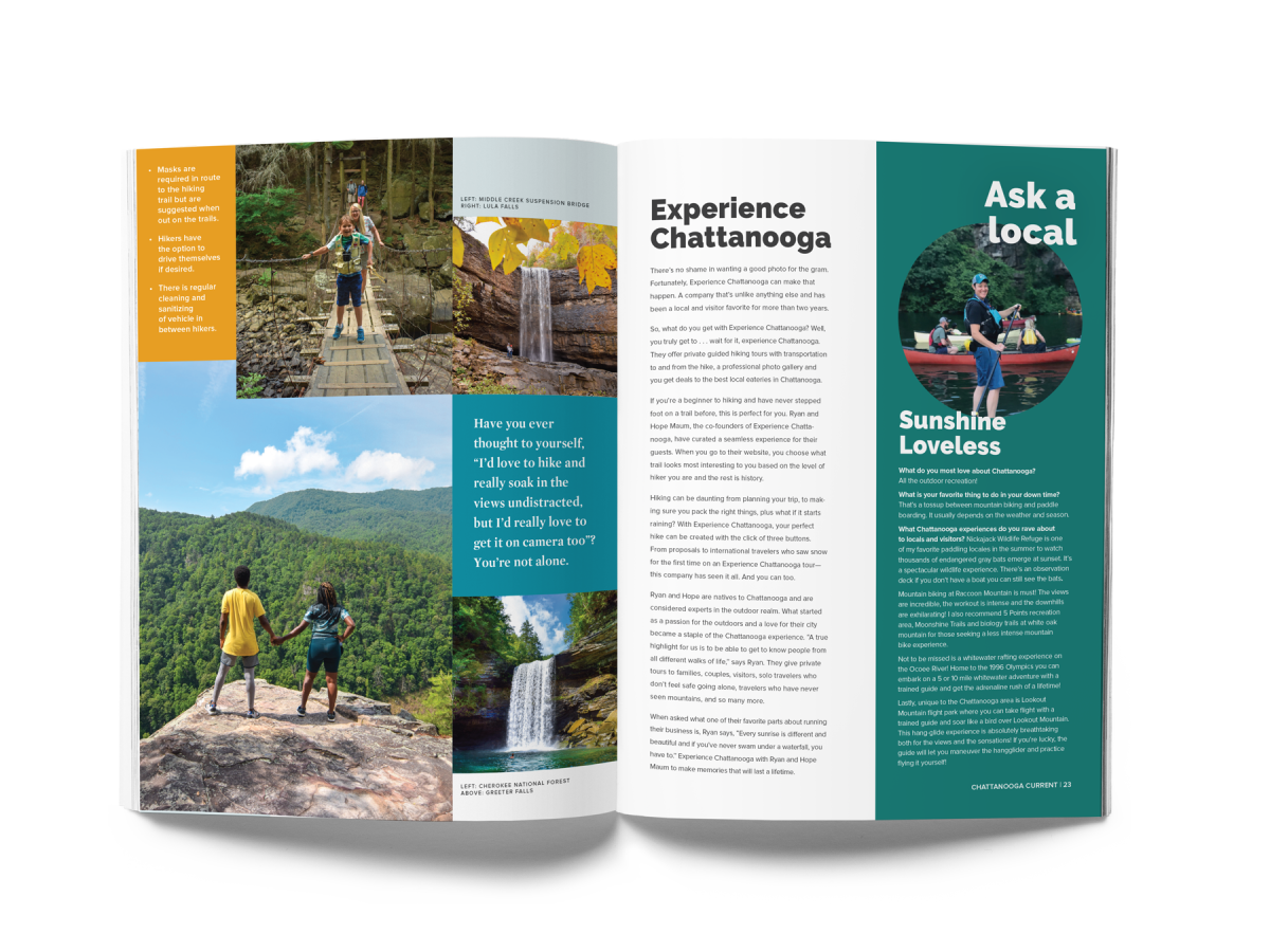 Image shows the print Chattanooga Current magazine with example of sponsored article