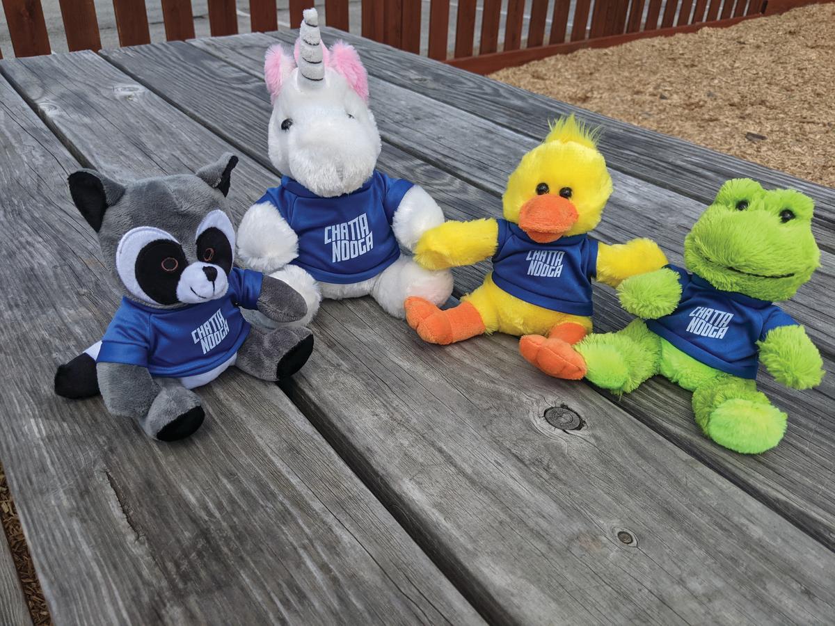 Official Chattanooga Plushies - stuffed raccoon, unicorn, duck and frog