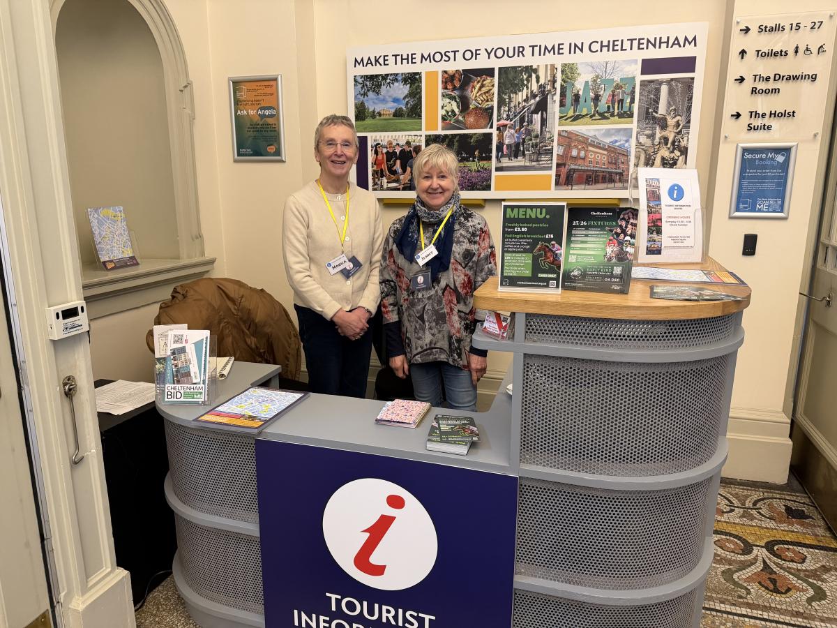 Two ladies representing Cheltenham tourist information centre