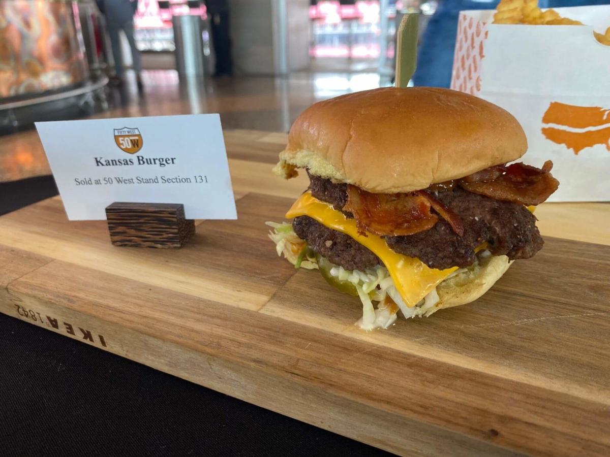 50 West Brewing burger at Great American Ball Park